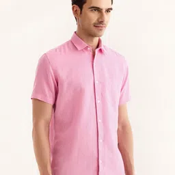 Red Flame Vertical Striped Cotton Linen Casual Shirt image 3