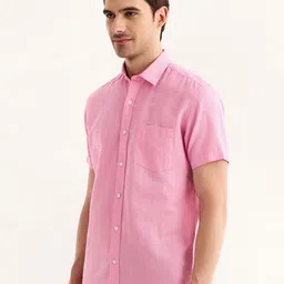 Red Flame Vertical Striped Cotton Linen Casual Shirt image 4