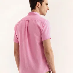 Red Flame Vertical Striped Cotton Linen Casual Shirt image 5