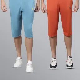 Vimal Jonney Sky Blue & Orange Regular Fit Lounge Capris- Pack of 2-image-58