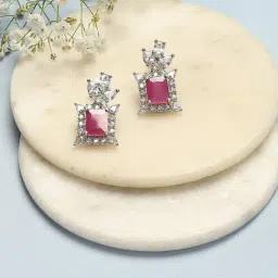 Biba Pink Brass Drop Earrings for Women-image-4