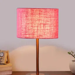 Devansh Pink Textured Wood Contemporary Cylindrical Shaped Table Lamp image 5