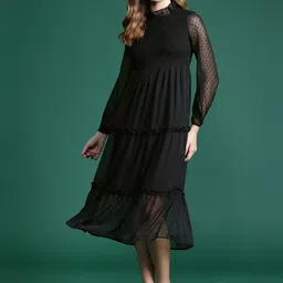 DressBerry Schiffli Smocked Tiered A-Line Midi Dress image 3