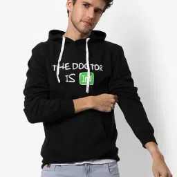 Campus Sutra Black Cotton Regular Fit Printed Hooded Sweatshirt-picture-20