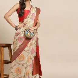 Silk Land Beige & Maroon Woven Saree With Unstitched Blouse-image-31