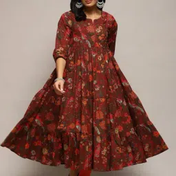Biba Maroon Floral Print Anarkali Kurta-image-0