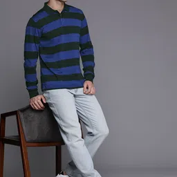 Allen Solly Striped Polo Collar Pure Cotton T-shirt-picture-16