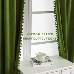 STITCHNEST Olive Green Velvet Black Out Door Curtain image 2