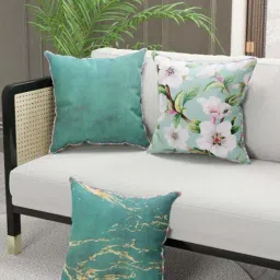 Bianca Suzane Mint Teal Micro Fiber Reversible Printed Cushion Covers - Set of 3-image-77