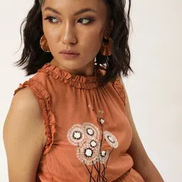 QUIERO Rust Orange Embroidered Regular Top-picture-22