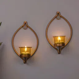 Homesake Set of 2 Gold-Toned & Yellow Candle Holders With Candles-image-44
