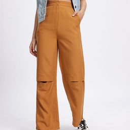 glitchez Women Modern Minimalist Slash Knee Regular Fit Trousers-image-28
