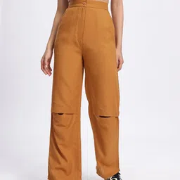 glitchez Women Modern Minimalist Slash Knee Regular Fit Trousers image 5