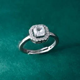 Voylla Rhodium-Plated Elegance Royale American Diamond Solitaire Finger Ring-image-1