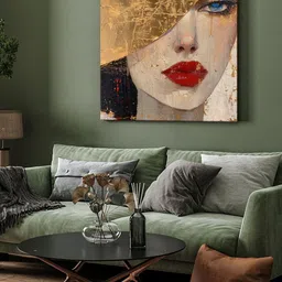 999Store Gold-Toned & Red Canvas Golden Face Wall Art image 5