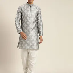 SOJANYA Mandarin Collar Woven Design Regular Kurta With Churidar image 1