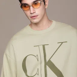 Calvin Klein Jeans Men Olive Green Brand Logo Printed Applique Sweatshirt-picture-36