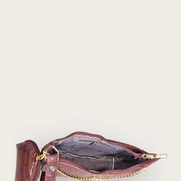 ROYAL CHAALS Women Textured Baguette Zip Detail Shoulder Bag with Pouch image 5