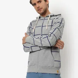 Campus Sutra Grey Cotton Regular Fit Checks Hooded Sweatshirt-picture-26