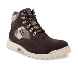 SHENCES Men Brown Printed Leather Flat Boots-picture-22