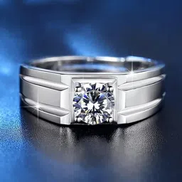 MEENAZ Men Silver-Plated American Diamond Studded Adjustable Finger Ring image 2