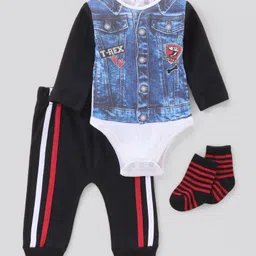 Lily and Jack Full Sleeves Onesie and Lounge Pant With Socks - Black-image-80