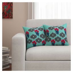 SEJ by Nisha Gupta Floral Premium 16 by 16 cushion covers (Set of 2)    Blue-picture-46