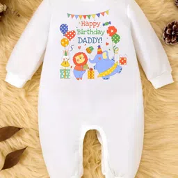 KNITROOT Dad Birthday Theme Full Sleeves Happy Birthday Daddy Text Printed Romper - White-picture-22