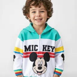 Babyhug Disney Terry Knit Full Sleeves Hooded Sweatshirt with Cut & Sew Design & Mickey Mouse Graphics - White-image-49