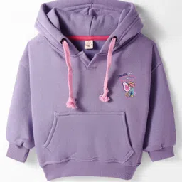 Olio Kids Fleece Knit Full Sleeves Hooded Sweatshirt With Fruit Print & Kangaroo Pockets - Purple-picture-21