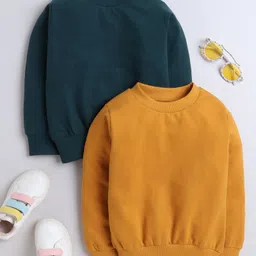 Aww Hunnie Pack Of 2 Cotton Terry Full Sleeves Solid Sweatshirts - Mustard & Green-picture-21