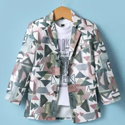 Rikidoos Full Sleeves Abstract Printed Blazer With Typography Printed Tee - Multi Colour & White-picture-35