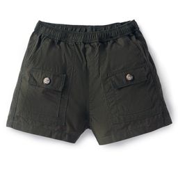 kookie kids india Kookie Kids Poplin Woven Solid Shorts With Drawstring & Front Flap Pockets - Dark Olive Green-picture-42