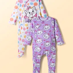 Babyhug Disney Interlock Knit Full Sleeves Footed Sleepsuits with Aristocats Marie Graphics Pack of 2 - Lilac & White-image-66