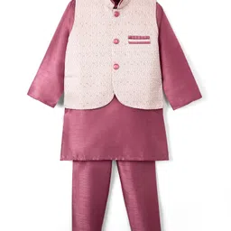 Ridokidz Full Sleeves Solid Kurta & Pyjama With Abstract Printed Jacket Set - Onion Pink-picture-14