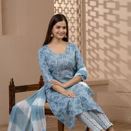 Anouk Rustic Women Ethnic Motifs Printed Regular Pure Cotton Kurta with Trousers & With Dupatta image 2