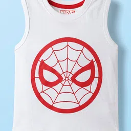 Babyhug Marvel Single Jersey Knit Half Sleeves Shirt & Sleeveless Vest Set with Spiderman Print - Navy Blue & White image 2