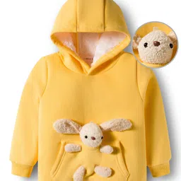 Mark & Mia Full Sleeves Hooded Sweatshirt With Animal Applique & Kangaroo Pockets - Yellow image 2