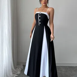 Outzidr Women Colourblocked Shoulder Strap Maxi Dress-image-47
