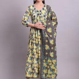 HERE&NOW Floral Printed & Embroidered Anarkali Maxi Ethnic Dresses With Dupatta-picture-41