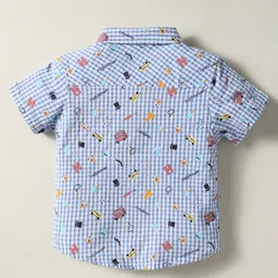 ToffyHouse Poplin Woven Half Sleeves Vehicle Printed Shirt & Shorts Set with Bow & Suspender - Light Blue & Beige image 3
