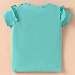 CUCUMBER Cotton Knit Half Sleeves Night Suit With Turtle Print - Aqua Blue & White image 3