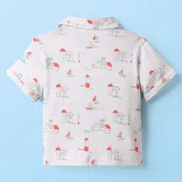 ToffyHouse Cotton Knit Half Sleeves Printed T-Shirt & Shorts Set With Attached Waistcoat - Navy Blue & Red image 3