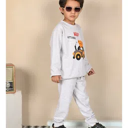 Superminis Cotton Full Sleeves Teddy Bear & Car Printed Sweatshirt With Joggers Set - Grey image 4