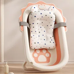 Babyhug Foldable Bathtub with Printed Cushion - Pink image 3
