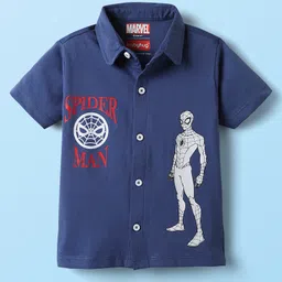 Babyhug Marvel Single Jersey Knit Half Sleeves Shirt & Sleeveless Vest Set with Spiderman Print - Navy Blue & White image 4
