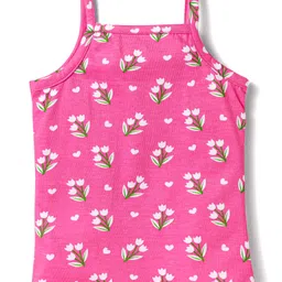 Babyhug 100% Cotton Knit Singlet Sleeves Animal & Floral Printed Slips Pack of 3 - Yellow White & Pink image 5