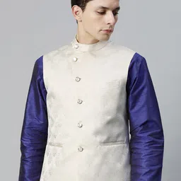 MANQ Men Woven Design Jaquard Silk Nehru Jacket-picture-40