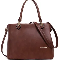 WOMEN MARKS Brown Textured PU Structured Handheld Bag image 3