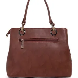 WOMEN MARKS Brown Textured PU Structured Handheld Bag image 4